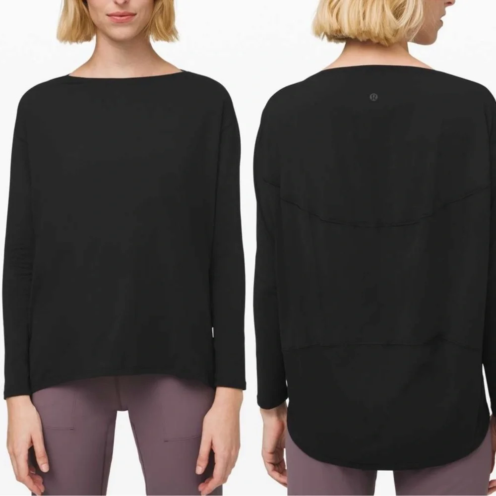 Women’s Lululemon Relaxed Black Crew Neck Cotton Long Sleeve Top Size 8 - Picture 5 of 7